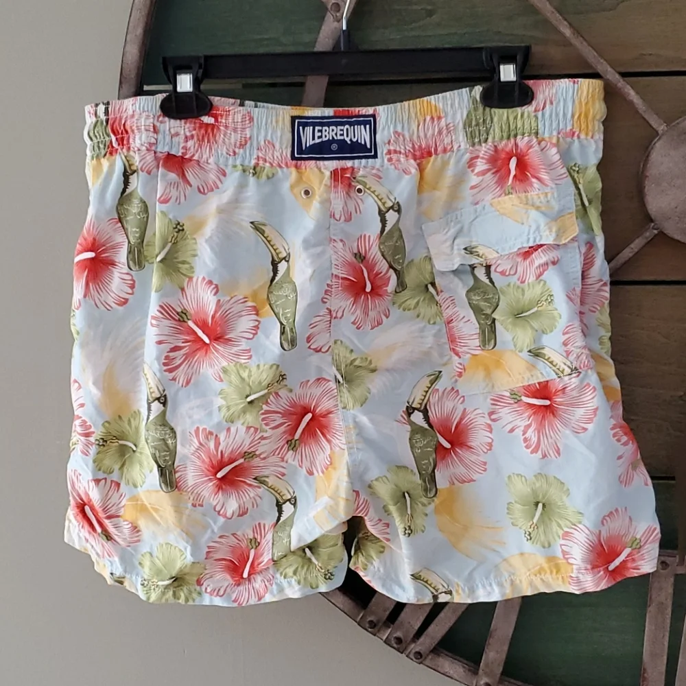 Vilebrequin toucan and floral print swim trunks